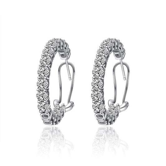 Silver & Simulated Diamond Large Hoop Earrings