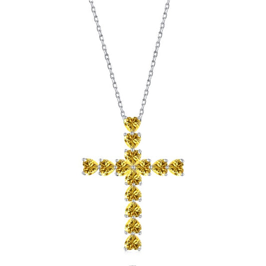 Yellow Cross Heart Cut Pendant