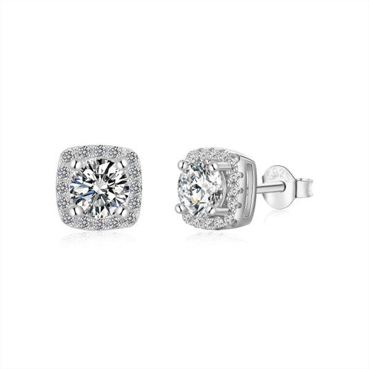 Silver & Simulated Diamond Cushion Cut Halo Studs