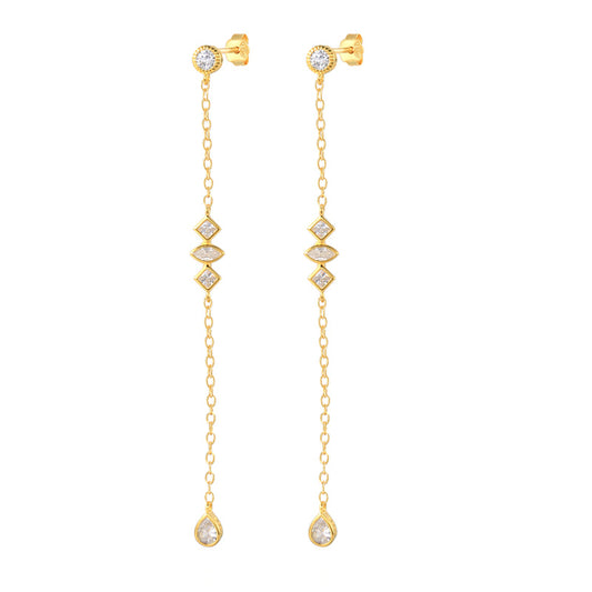 Yellow Gold Princess and Pear Earrings