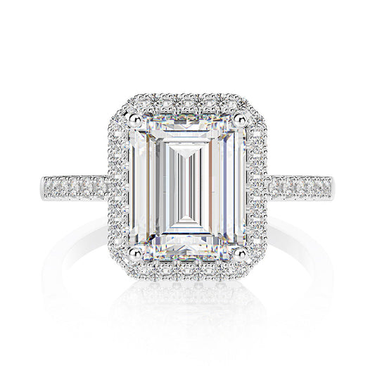 Silver & Simulated Diamond Emerald Cut Halo Ring