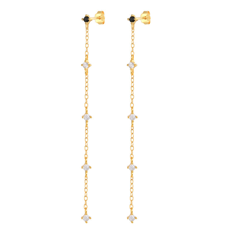 Yellow Gold Black and White Chain Earrings