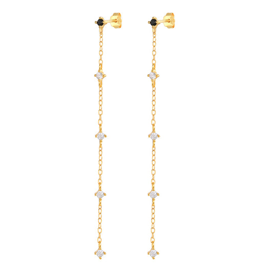 Yellow Gold Black and White Chain Earrings