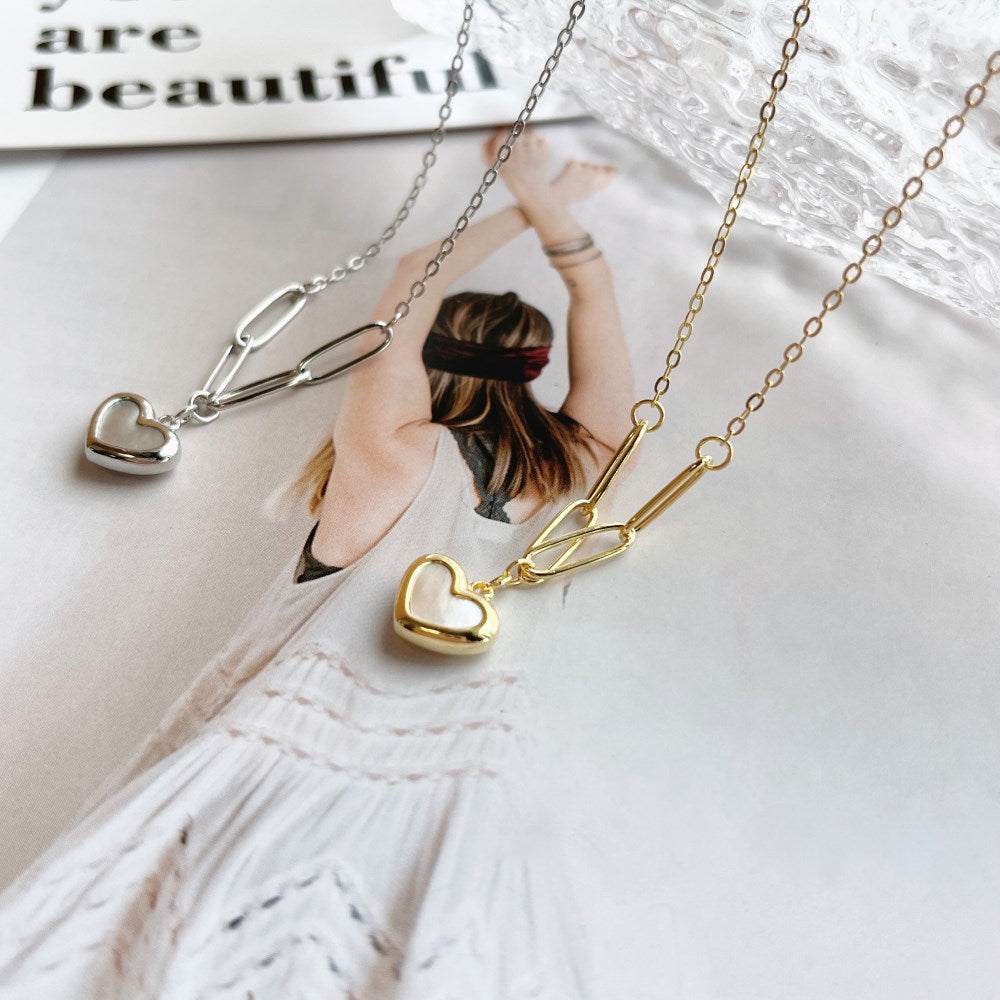 White Enamel Heart Pendant in White Gold