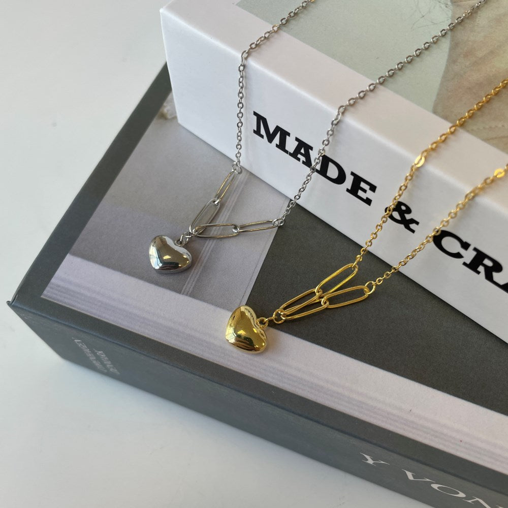 White Enamel Heart Pendant in White Gold