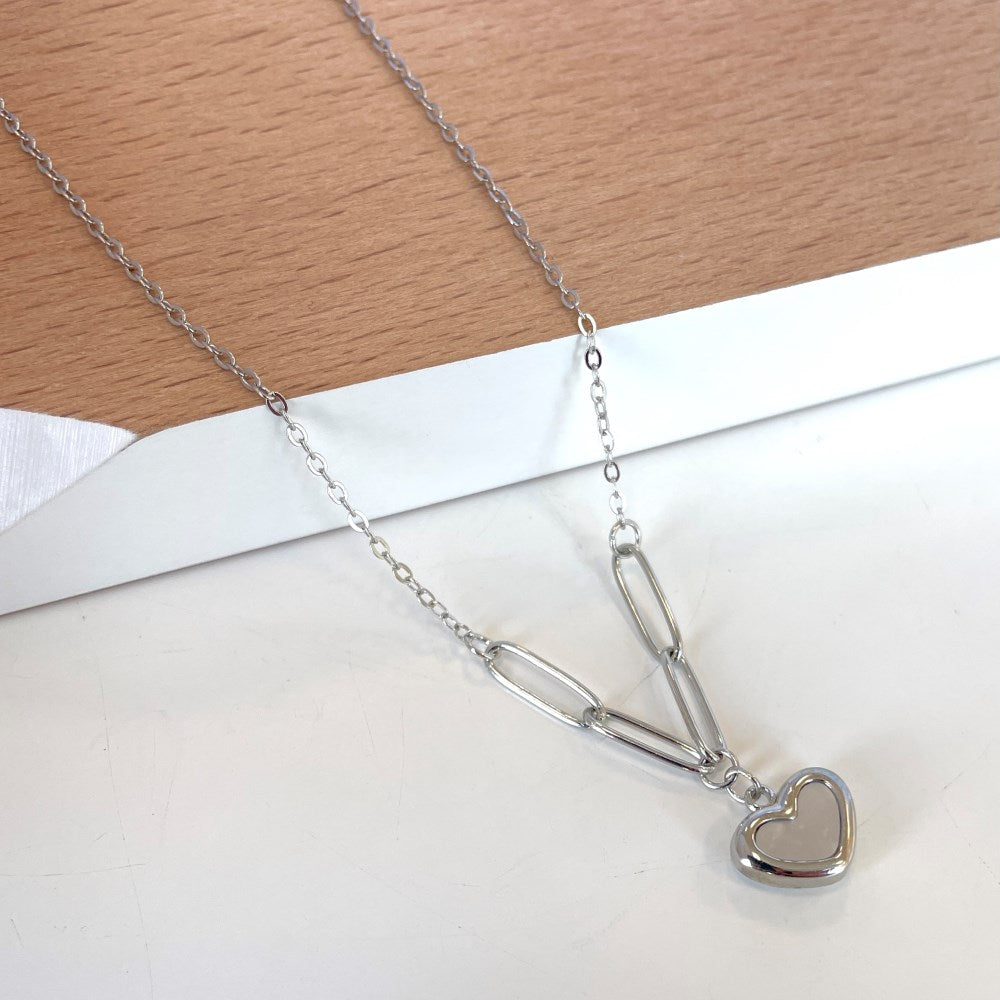 White Enamel Heart Pendant in White Gold