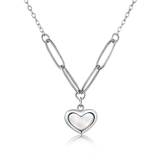 White Enamel Heart Pendant in White Gold