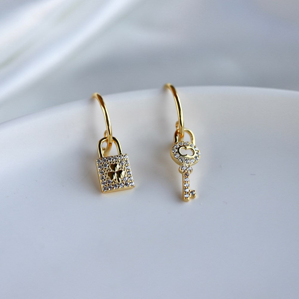 Lock & Key Yellow Gold Earrings