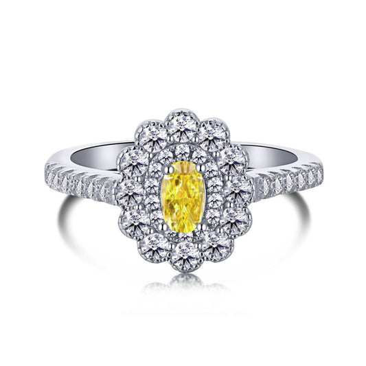 Silver Yellow Oval Multi Halo Ring
