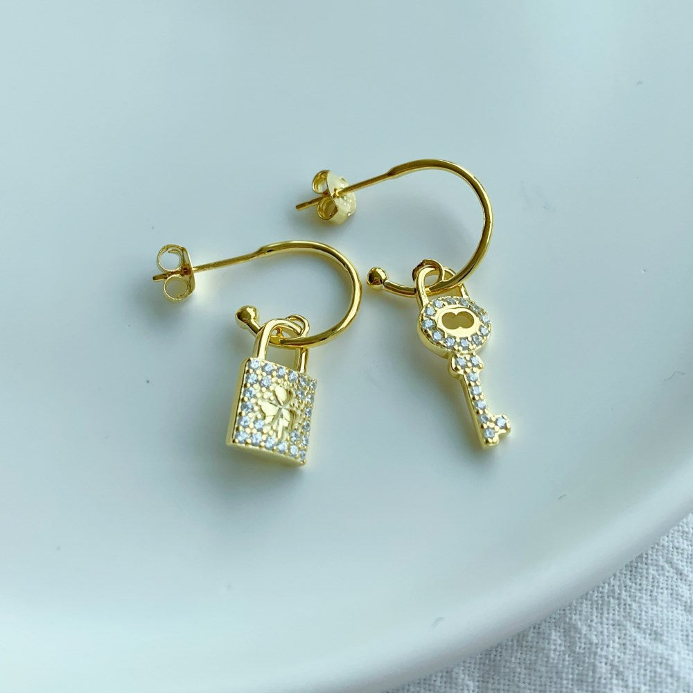 Lock & Key Yellow Gold Earrings