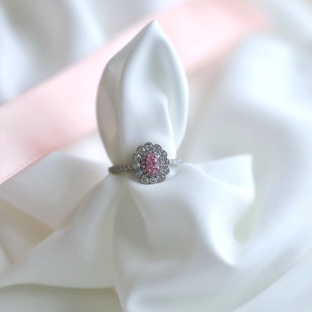 Silver Rose Oval Multi Halo Ring