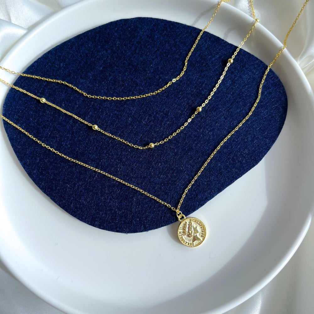 Three Layer Coin Pendant in Yellow Gold