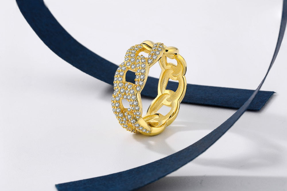 Silver Yellow Cuban Link Ring