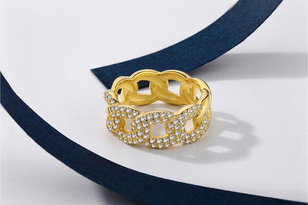 Silver Yellow Cuban Link Ring