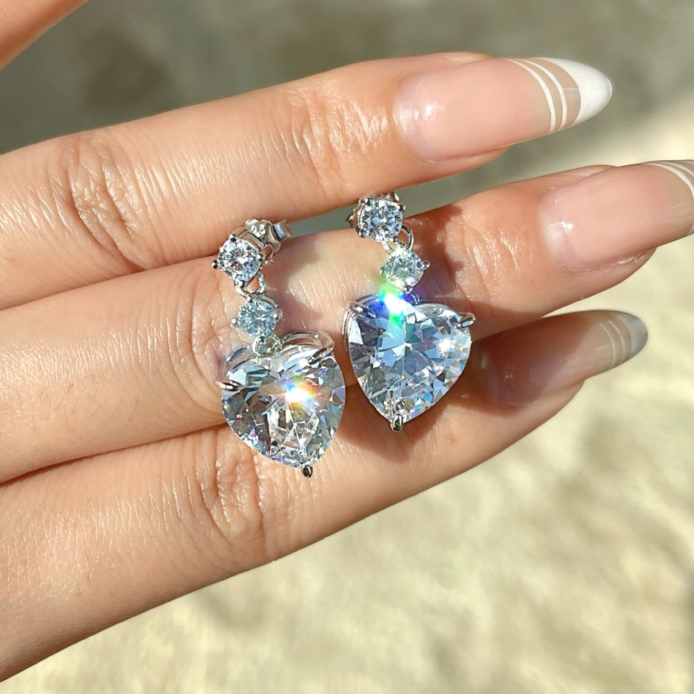 Silver & Simulated Diamond Big Heart Studs