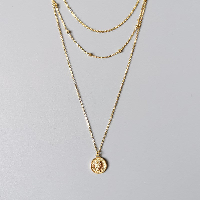 Three Layer Coin Pendant in Yellow Gold