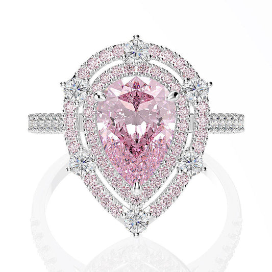 Silver & Simulated Diamond Pink Halo Pear Ring