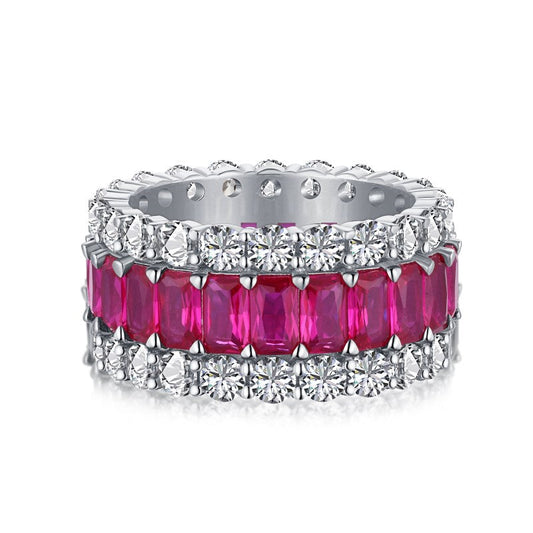 Silver Triple Eternity Simulated Ruby Ring