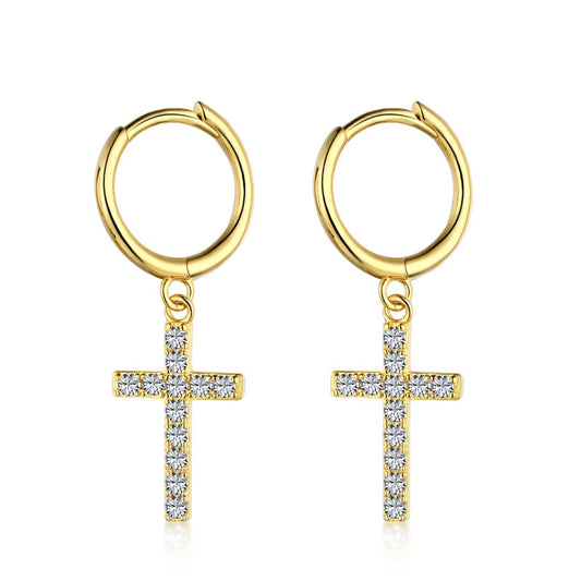 Cross Hoops in Yellow Gold
