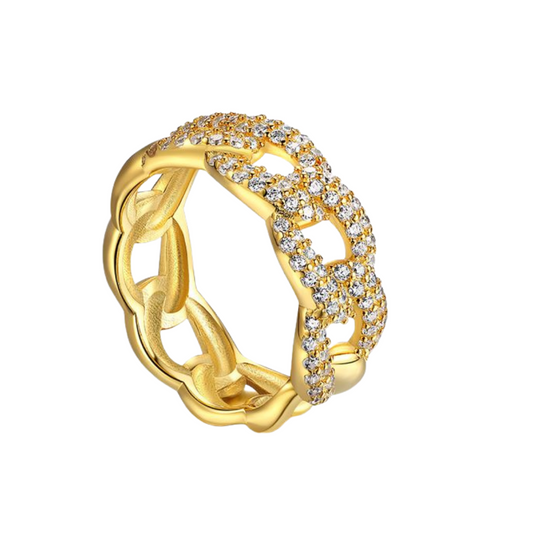 Silver Yellow Cuban Link Ring