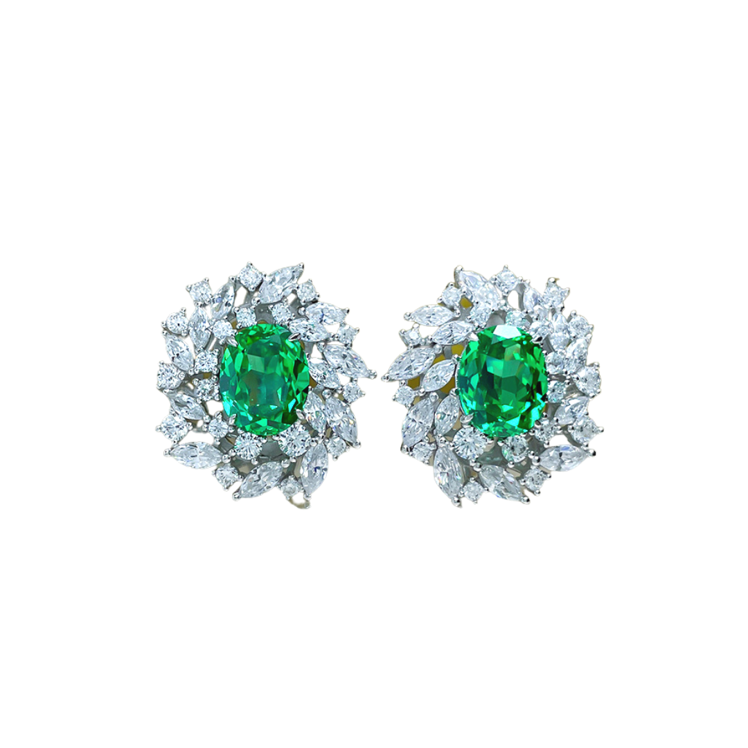Silver & Simulated Diamond Green Halo Marquise Ring