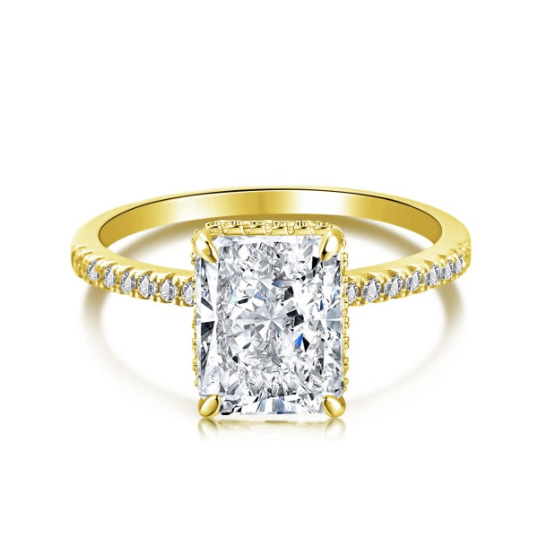Silver & Simulated Diamond Emerald Cut Yellow Gold Vermeil