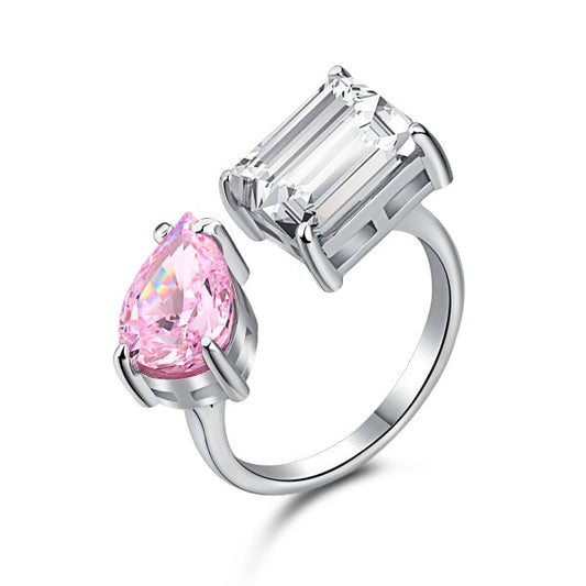 Pink Pear and Baguette Open Ring