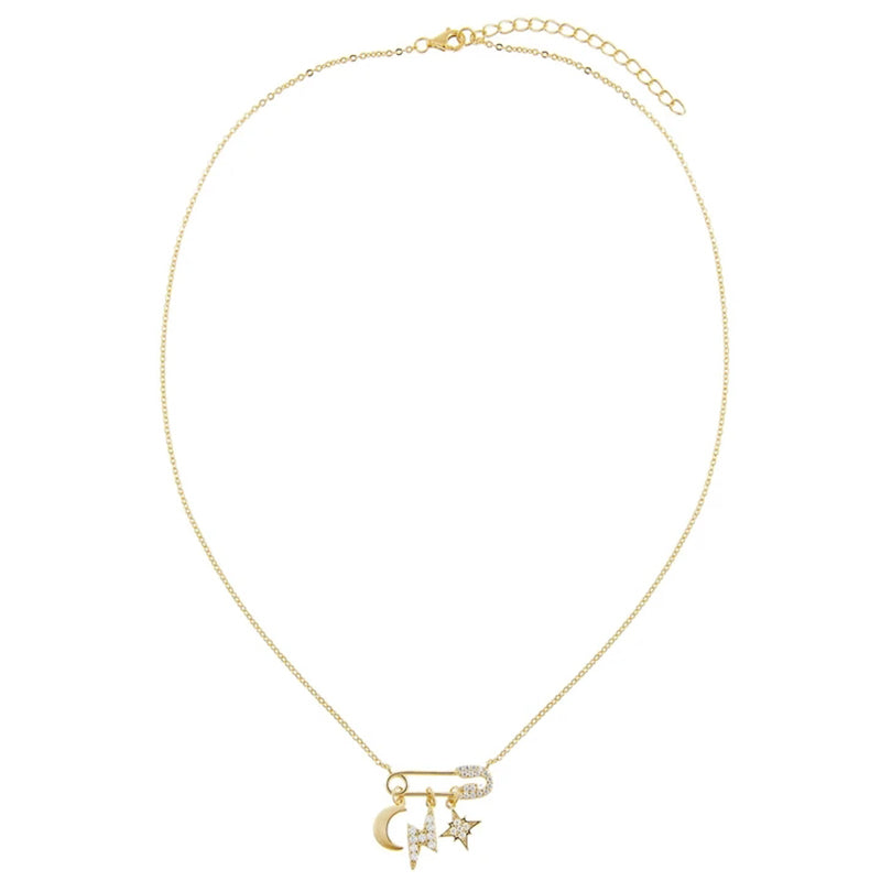 Pin Brooch Necklace Yellow Gold