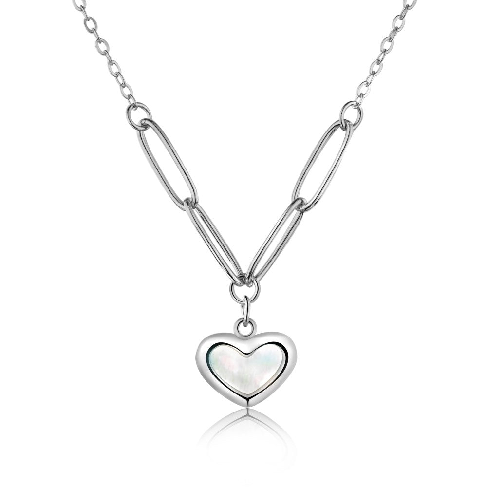 White Enamel Heart Pendant in White Gold