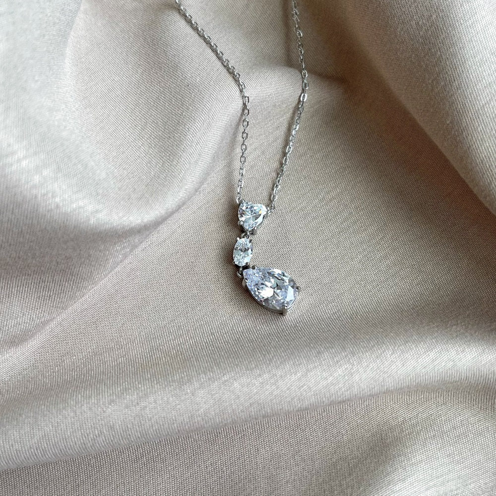 Silver & Simulated Diamond Pear Oval Heart Pendant