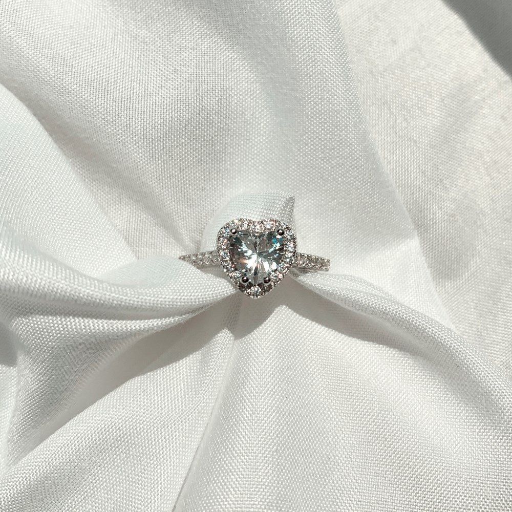 Silver Halo Heart Ring