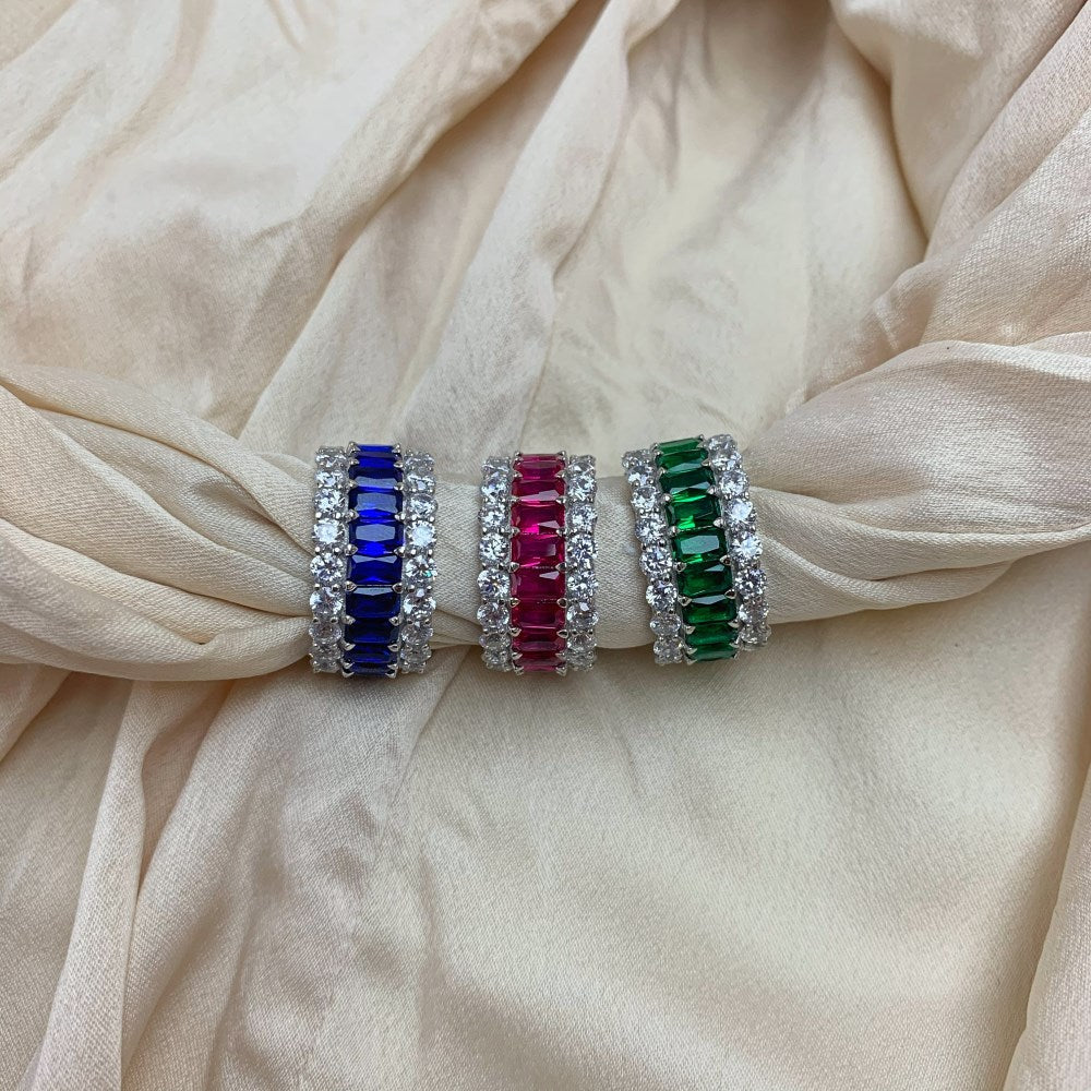 Silver & Simulated Diamond Three Layer Blue Eternity Band