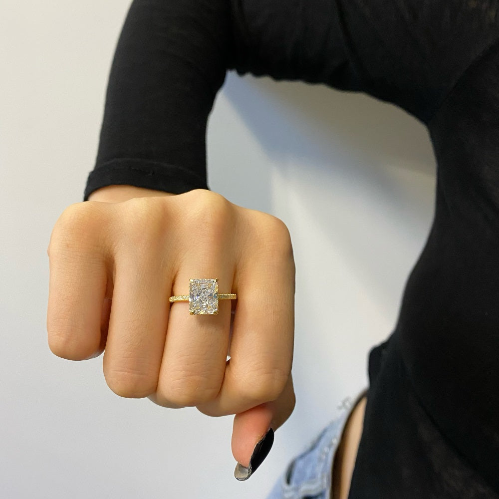 Silver & Simulated Diamond Emerald Cut Yellow Gold Vermeil