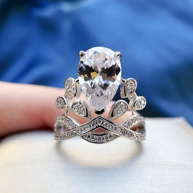 Silver Crown Pear Grand Ring