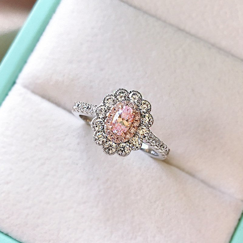 Silver Rose Oval Multi Halo Ring