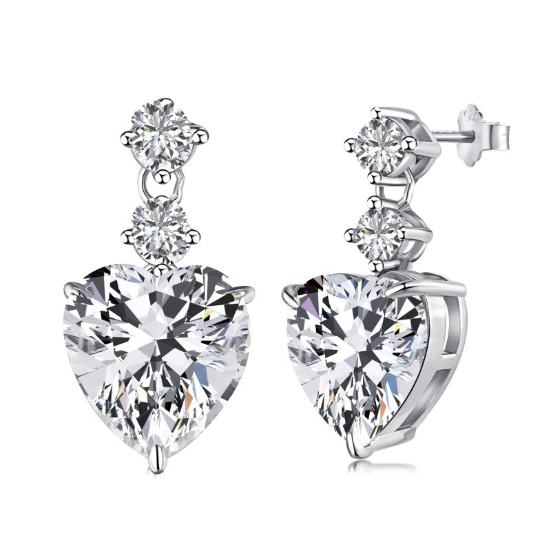 Silver & Simulated Diamond Big Heart Studs