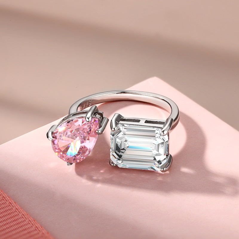 Pink Pear and Baguette Open Ring