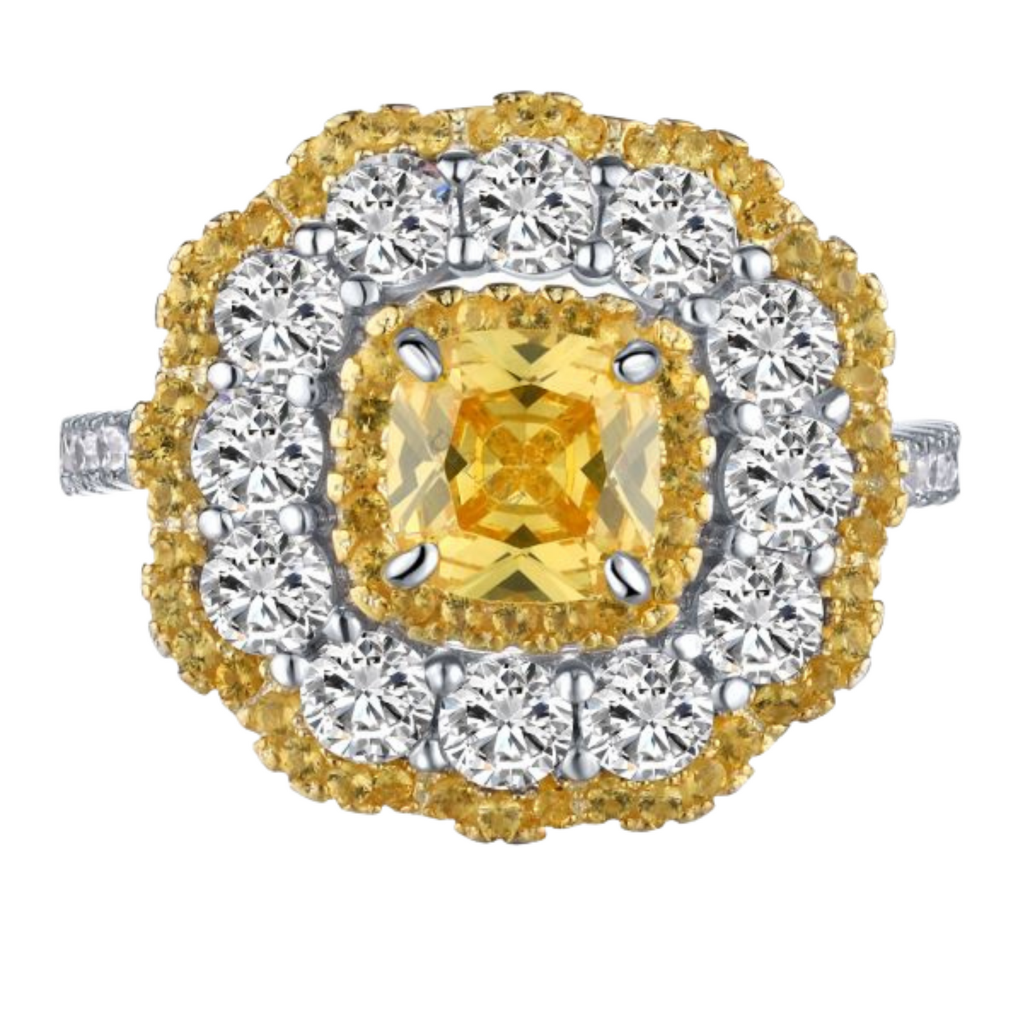 Silver Latifa Yellow Cushion  Ring