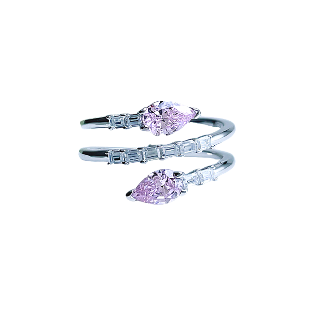 Silver & Simulated Diamonds Pink Pear Twist Ring