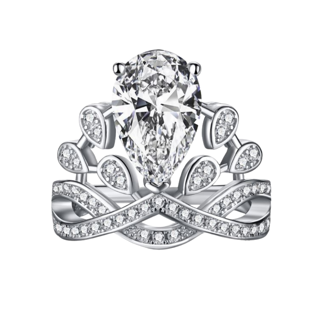 Silver Crown Pear Grand Ring